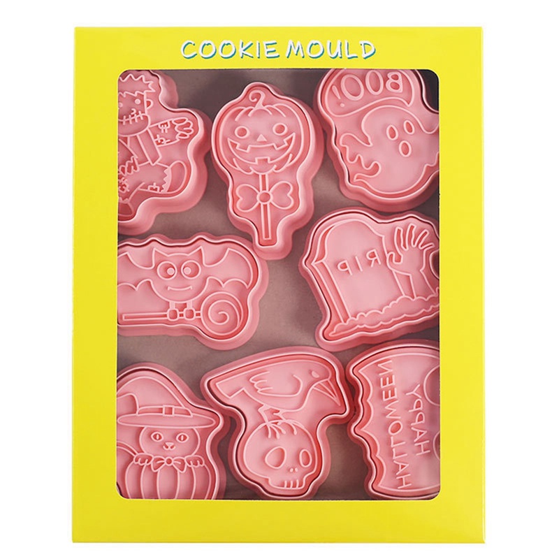 Set 8 Khuôn Cắt Bánh Quy Hình Bí Ngô / Chó Sói Hoạt Hình Phong Cách Halloween