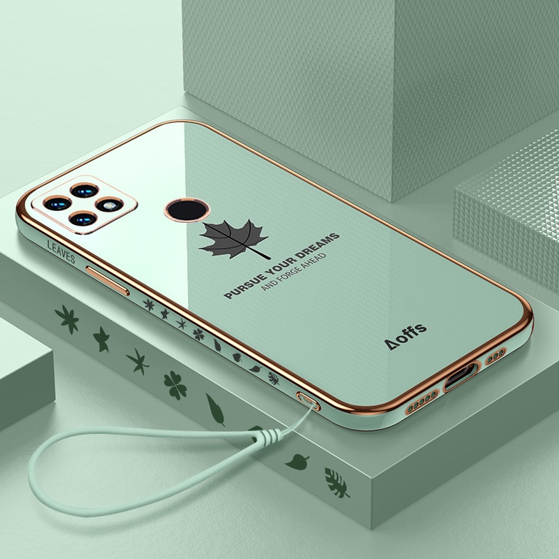 Ốp Điện Thoại Silicon Mềm Chống Rơi Họa Tiết Lá Phong Gắn Dây Đeo Cho OPPO A15 A15s A35