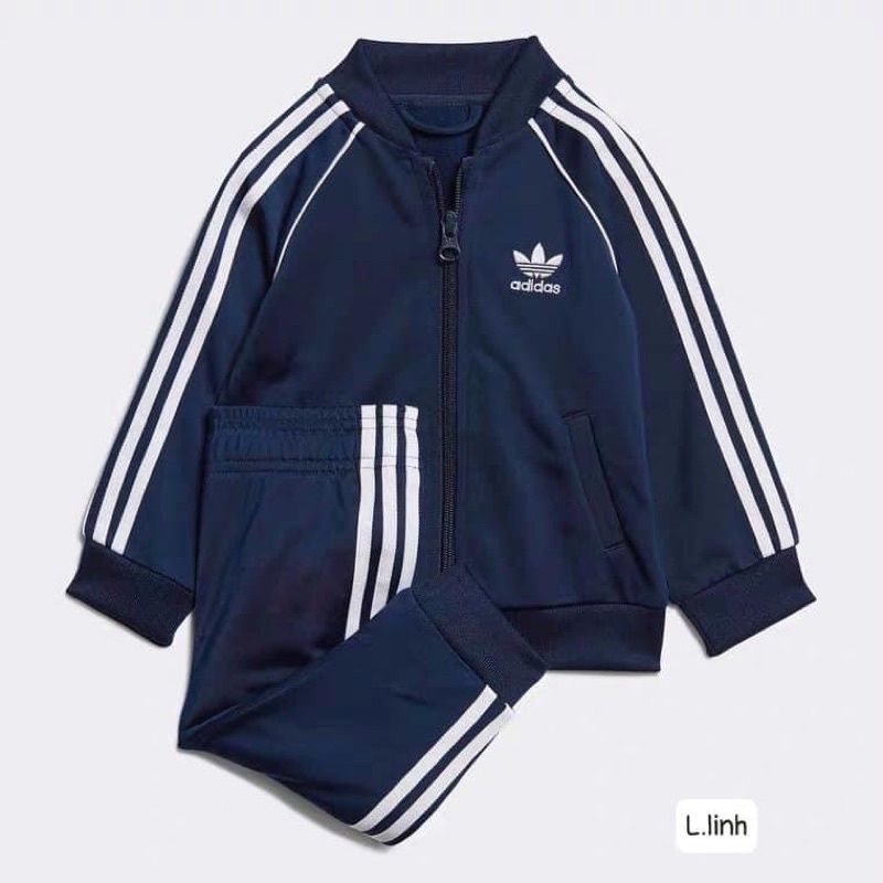 Bộ thể thao adidas xuất dư chất umi xanh than kéo khoá trẻ em ba sọc