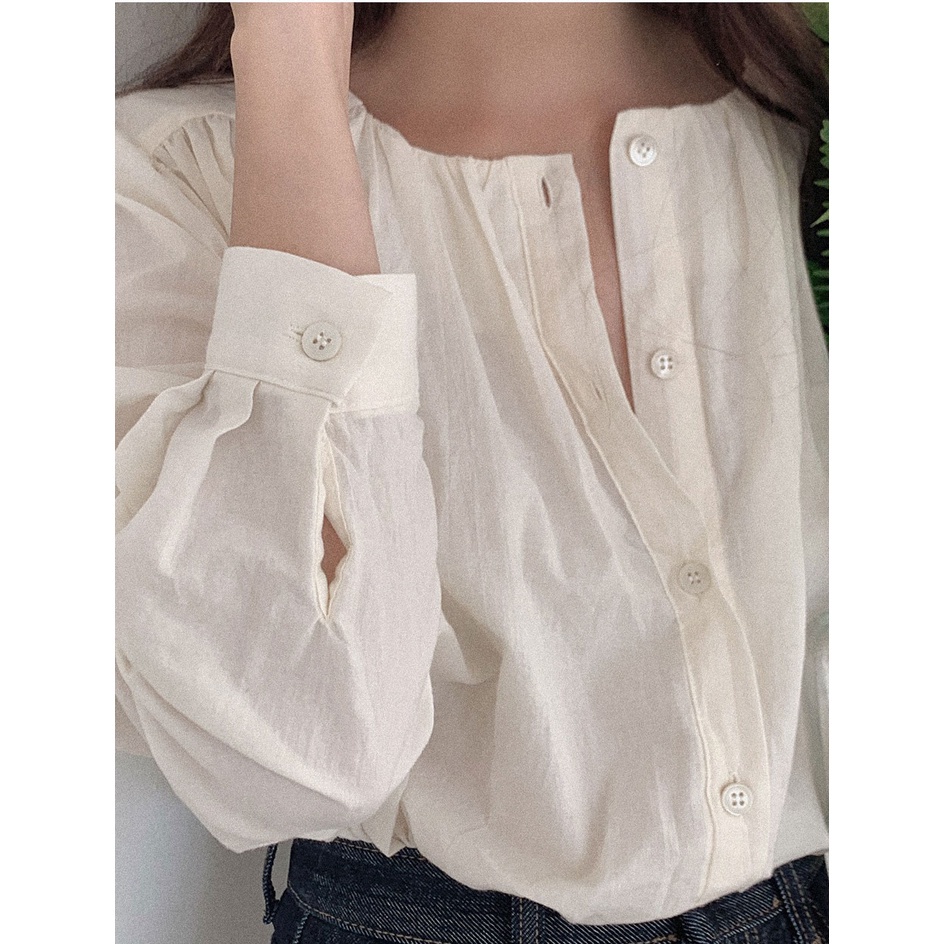 Áo sơ mi Peppermint 45723 cổ tròn dài tay dáng rộng thời trang thanh lịch