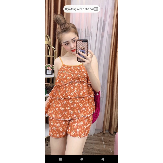 Set bộ áo 2 dây quần đùi ngắn lụa hàn Đồ mặc nhà họa tiết trái cây dễ thương | BigBuy360 - bigbuy360.vn