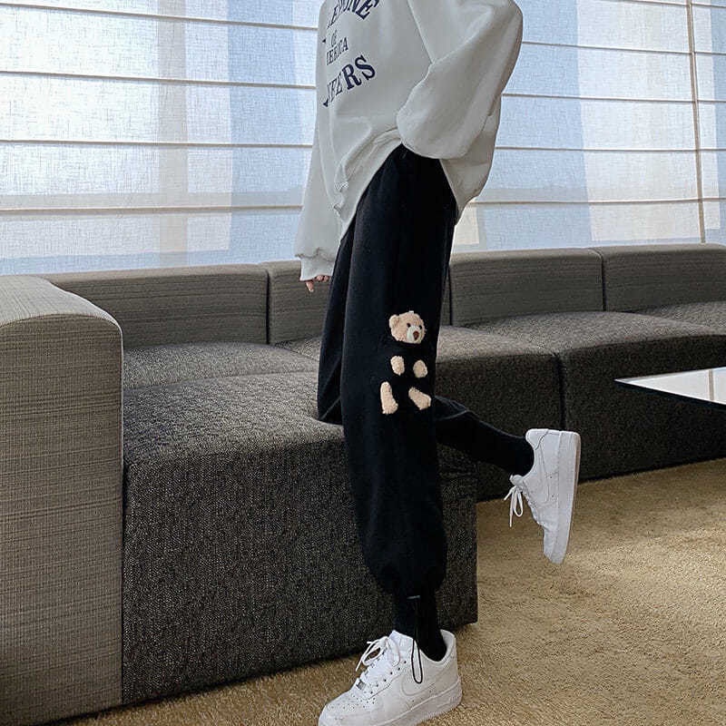 Quần Dài Thể Thao Dáng Rộng Lót Lông Cừu Thời Trang Mùa Thu Cho Nữ