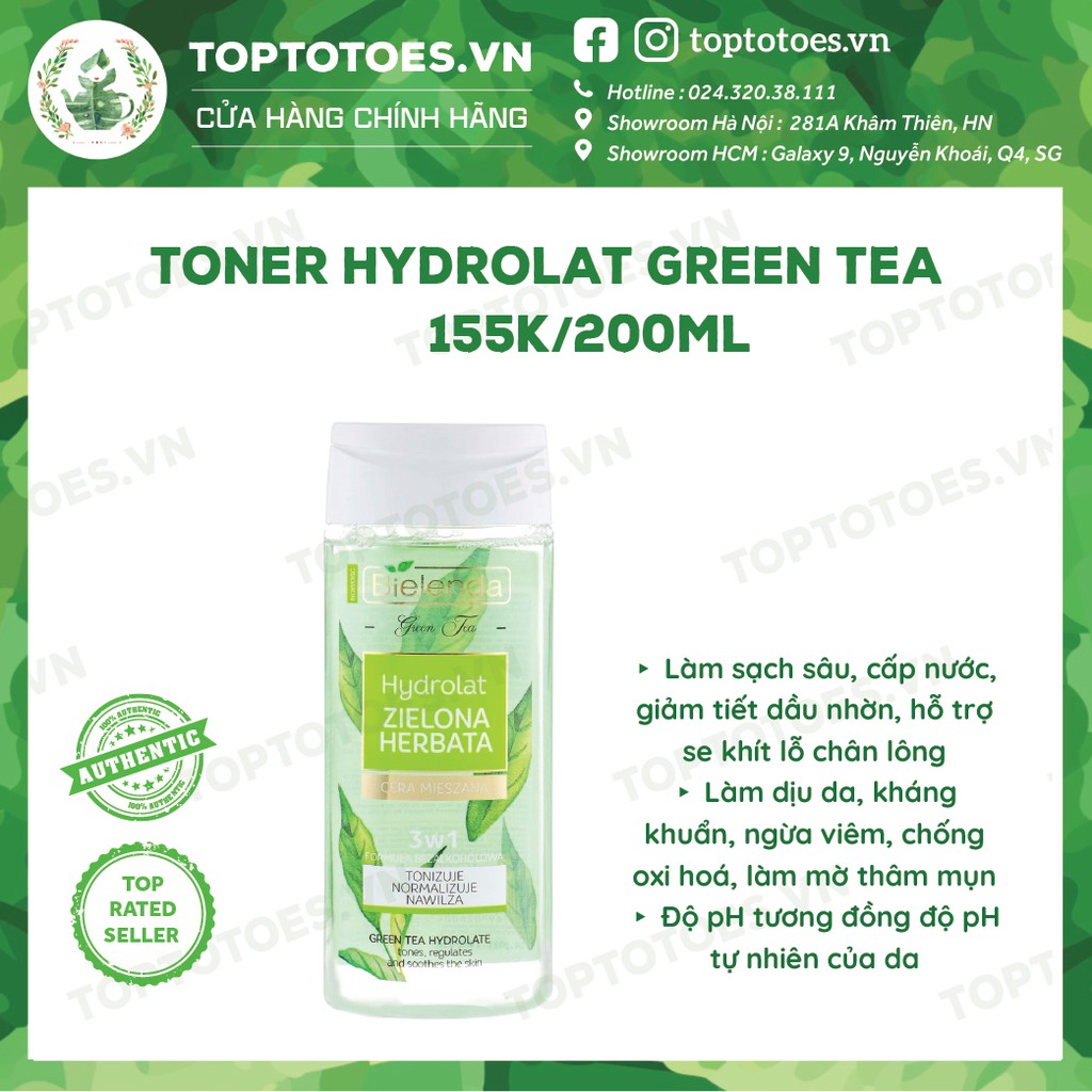 Gel rửa mặt & Toner Bielenda Green Tea làm sạch sâu, kiềm dầu, giảm mụn