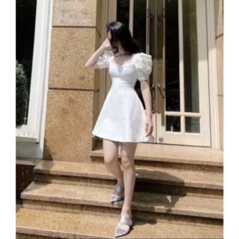 Đầm thiết kế, đầm tiều thư tay bồng cup ngực ôm eo dáng xoè.