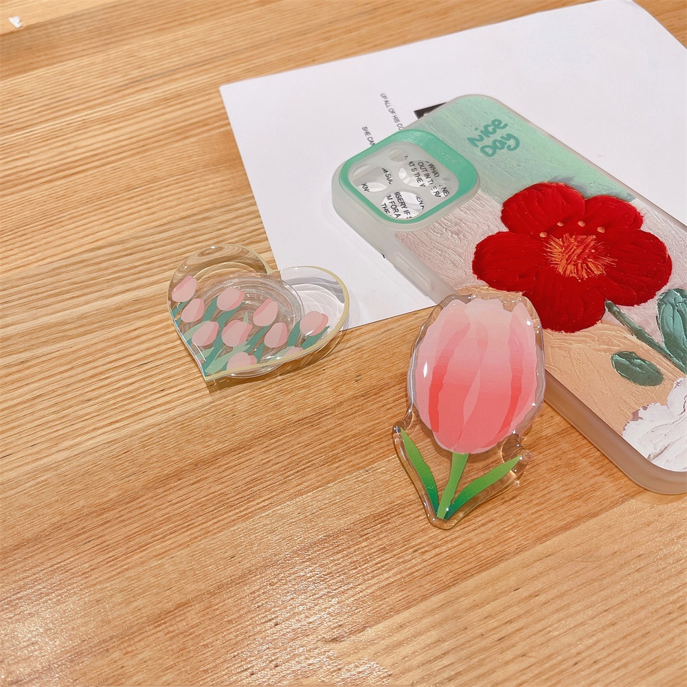 Giá Đỡ Điện Thoại Epoxy Hình Hoa Tulip Hoạt Hình Dễ Thương Có Thể Thu Gọn