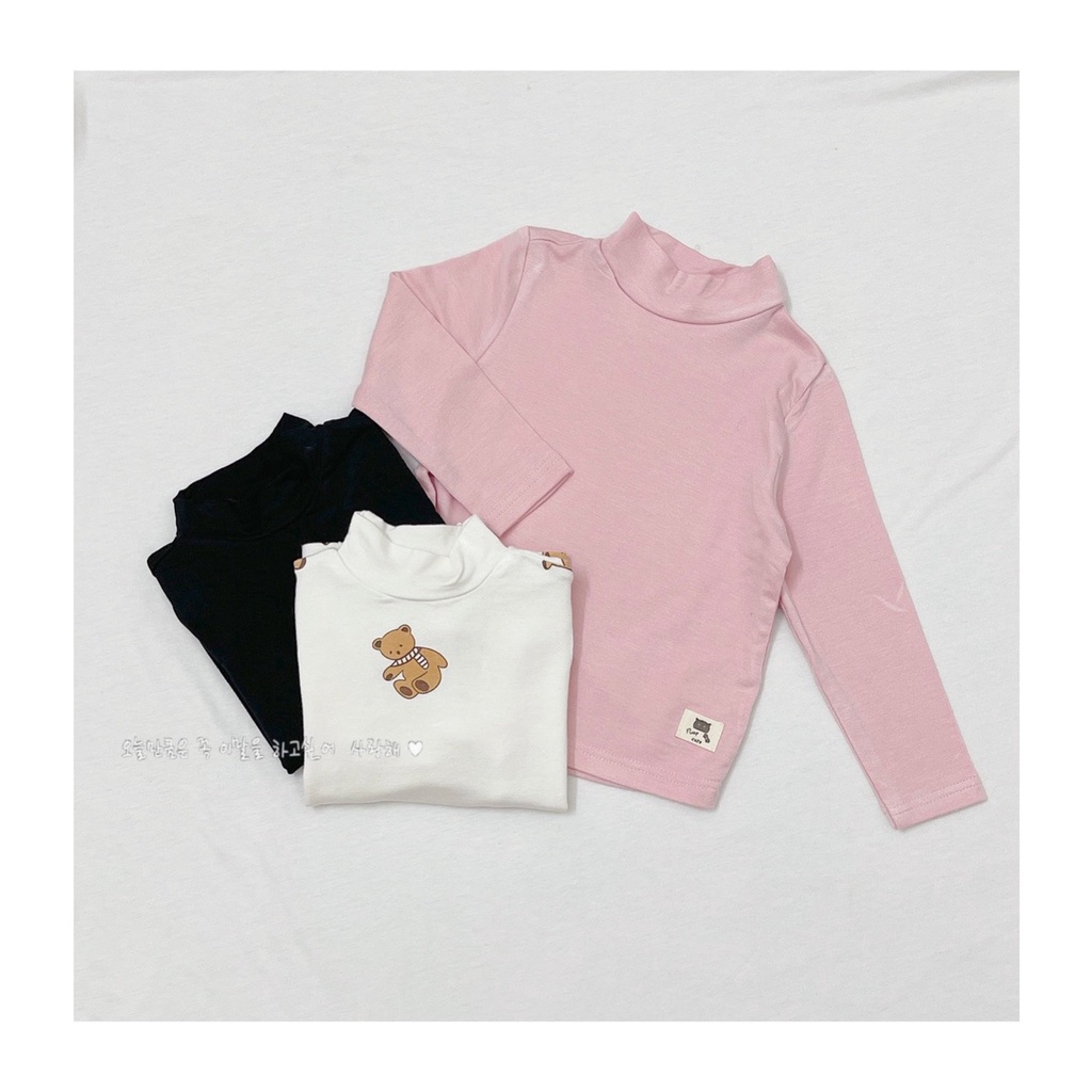 Set 3 áo cổ cao 3p cho bé trai bé gái, áo cotton zip dài tay thu đông màu đẹp dễ phối đồ co giãn thoải mái