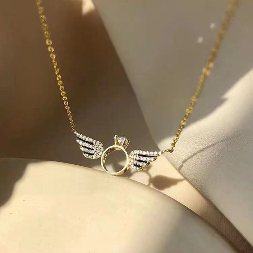 Ahellogirl Mạ Bạc Vòng cổ Mặt Hình Đôi Cánh Thiên Thần Mới 2022