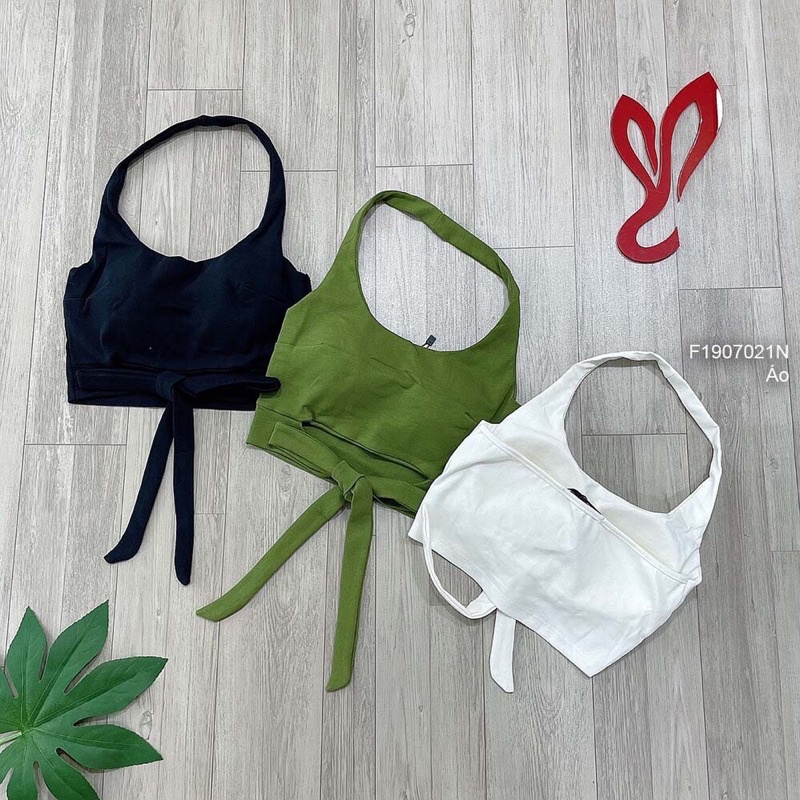 Áo thun croptop dây choàng cổ thắt nơ bụng có cúp áo TT1907