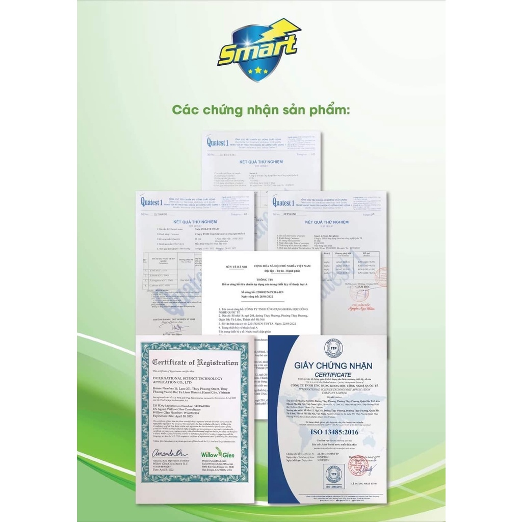 Dung dịch sát khuẩn Smart A 500ml - Nước anolyte khử khuẩn da, vệ sinh mũi họng - An toàn cho family