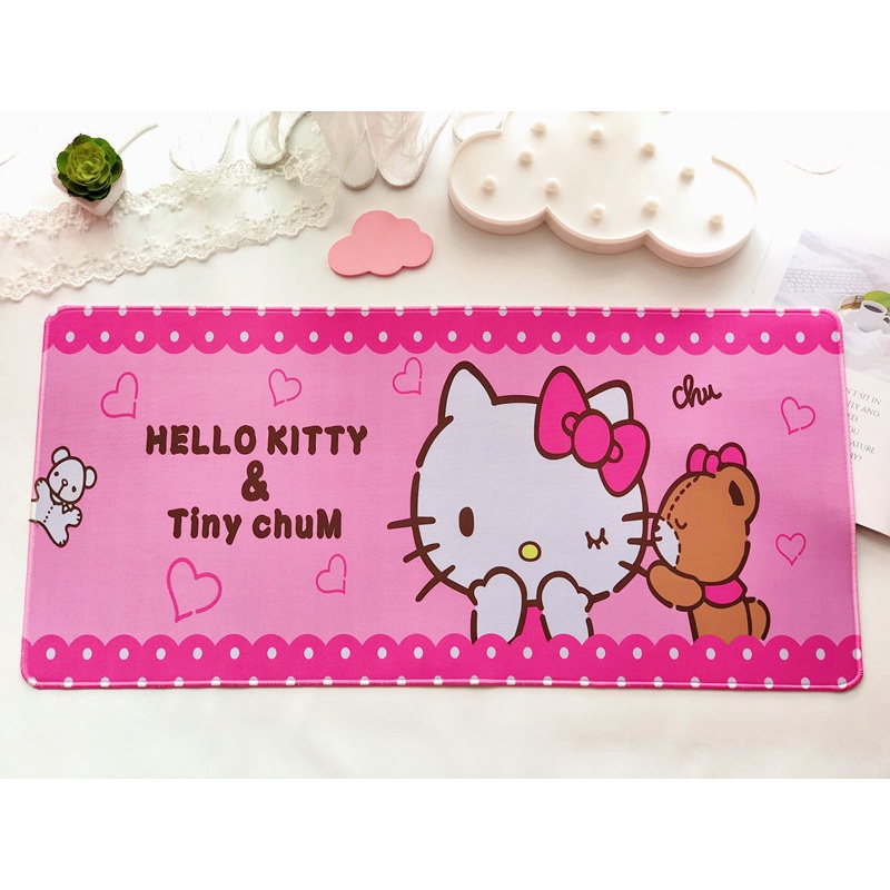 [HÀNG MỚI VỀ] Tấm Lót Bàn Làm Việc, Lót Bàn Phím Hello Kitty 75*35cm Bằng Da Chống Nước, Chống Trầy