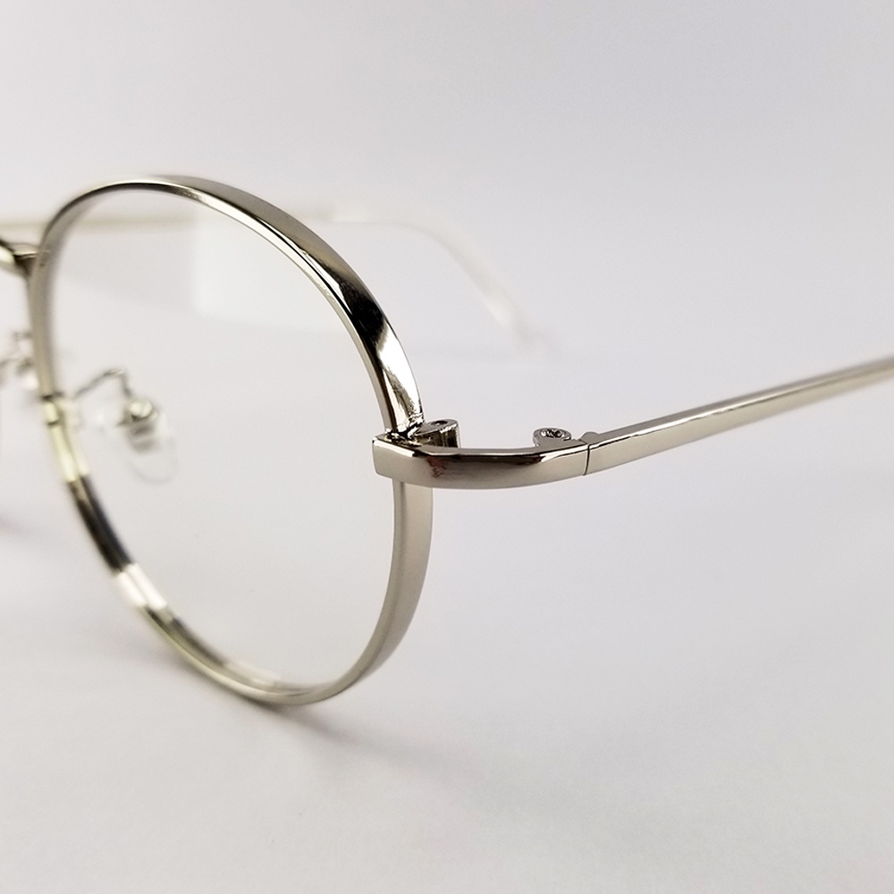 Gọng kính cận nữ, nam, mắt giả cận tròn kim loại màu bạc GC3019. Tròng 0 độ chống ánh sáng xanh, chống tia UV