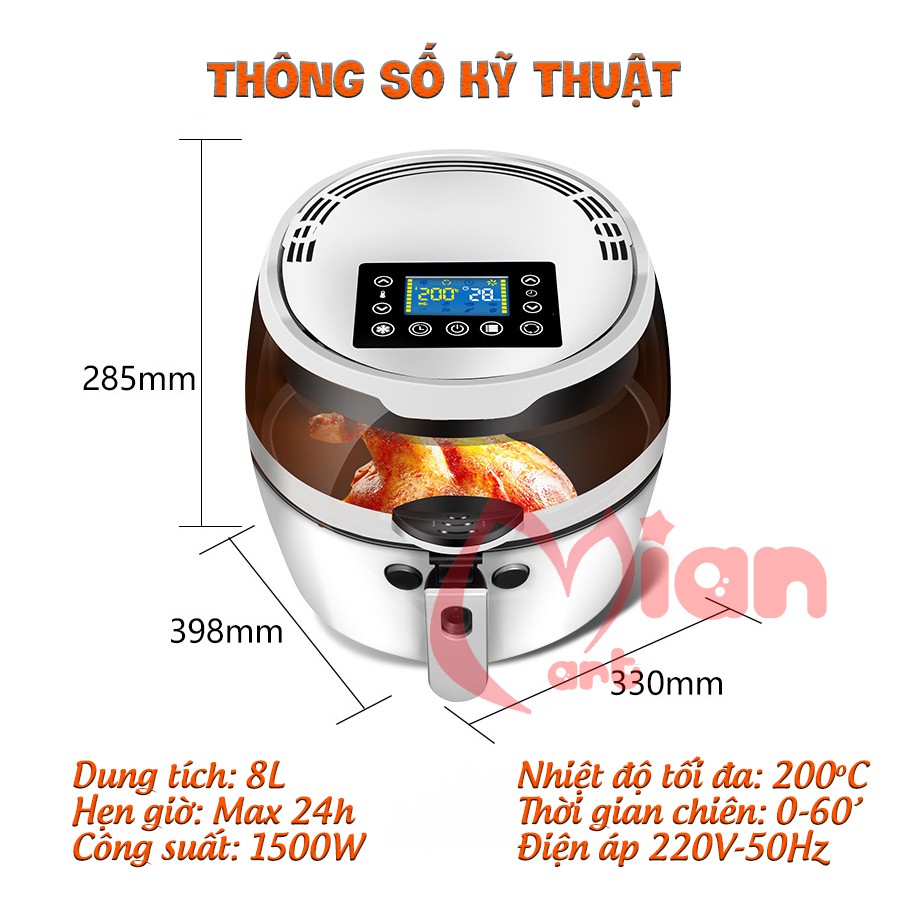 [8L-NƯỚNG 360 ĐỘ TỰ ĐẢO] NỒI CHIÊN KHÔNG DẦU NINE SHIELD ĐIỆN TỬ 8 LÍT TỰ ĐẢO BẢO HÀNH 12 THÁNG- MIAN MART