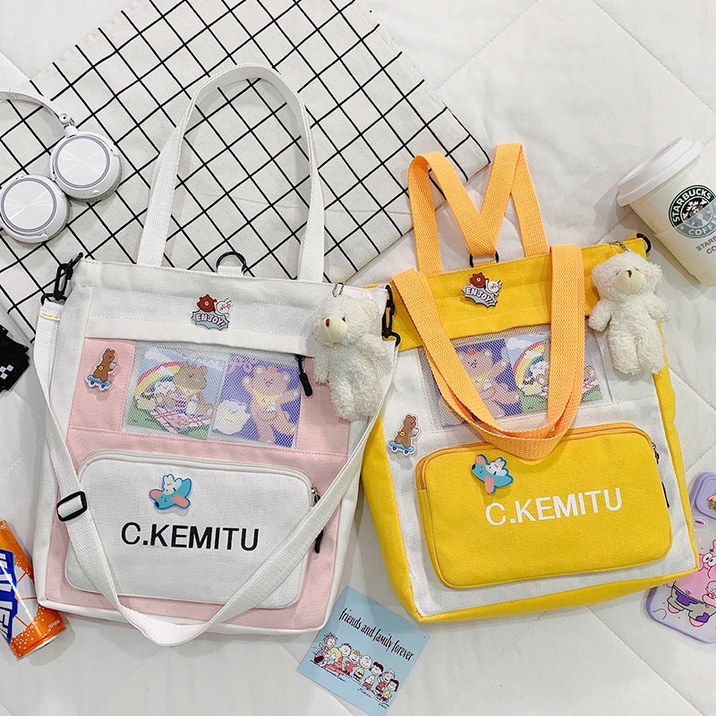 Túi Canvas Đeo Chéo Cỡ Lớn Thời Trang Cho Nữ Sinh