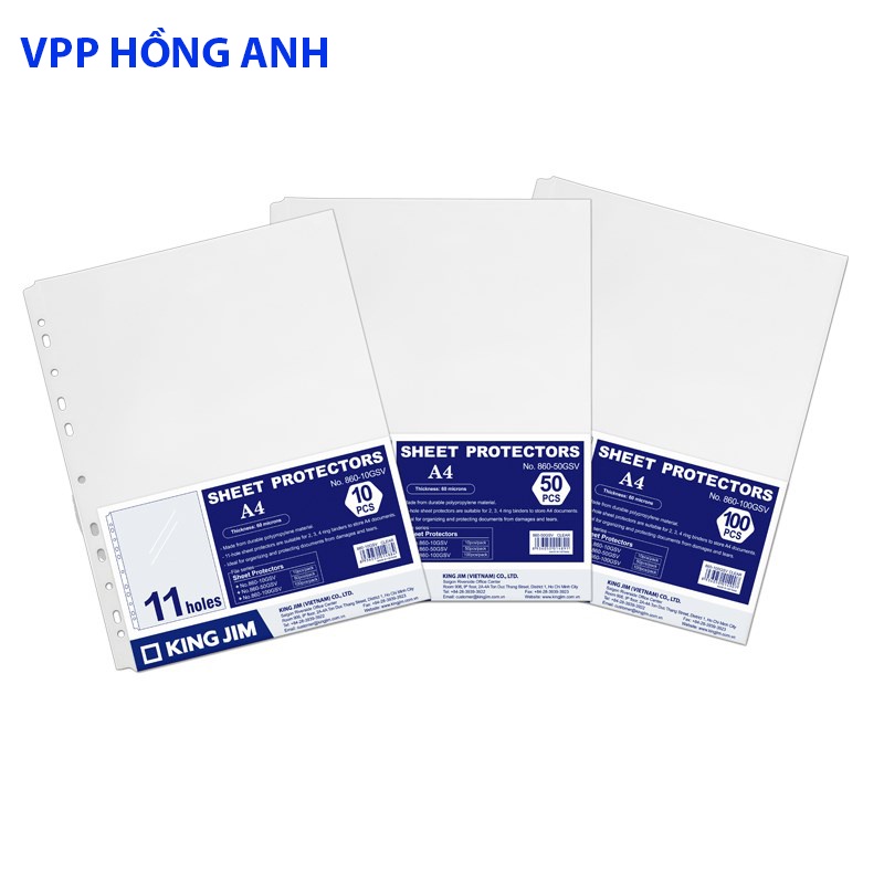 Bìa túi sơ mi 11 lỗ độ dày 0.06mm 860-10GSV-50GSV-100GSV Bìa nhựa bảo vệ hồ sơ đa năng