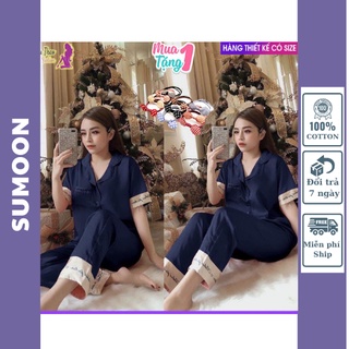 Bộ Ngủ Lụa Cộc Dài, Pijama Chữ Ký hàng Thiết Kế Có Size mặc mềm thoáng mát