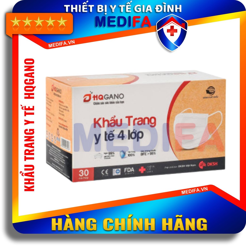 Hộp khẩu trang y tế quai thun 4 lớp HQGANO kháng khuẩn, đạt chuẩn xuất khẩu, không mùi, chất liệu cực mềm mại