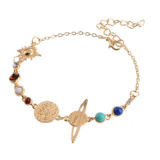 Universe Solar System Moon Earth Planet Vintage Pattern Bead Adjustable Bracelet