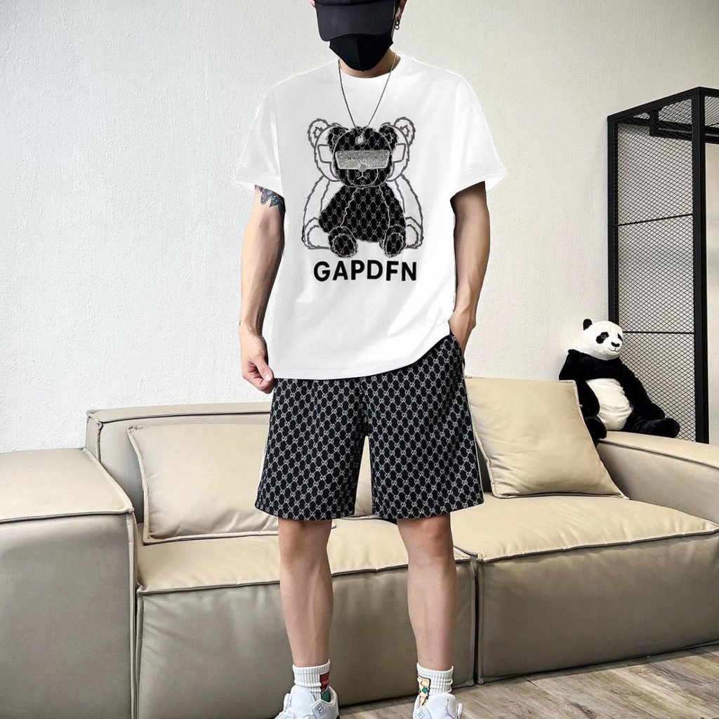 Bộ Đồ Thể Thao Áo Thun Tay Ngắn Phối Quần Short Dáng Rộng Kiểu Đường Phố Châu Âu Thời Trang Mùa Hè Cho Nam
