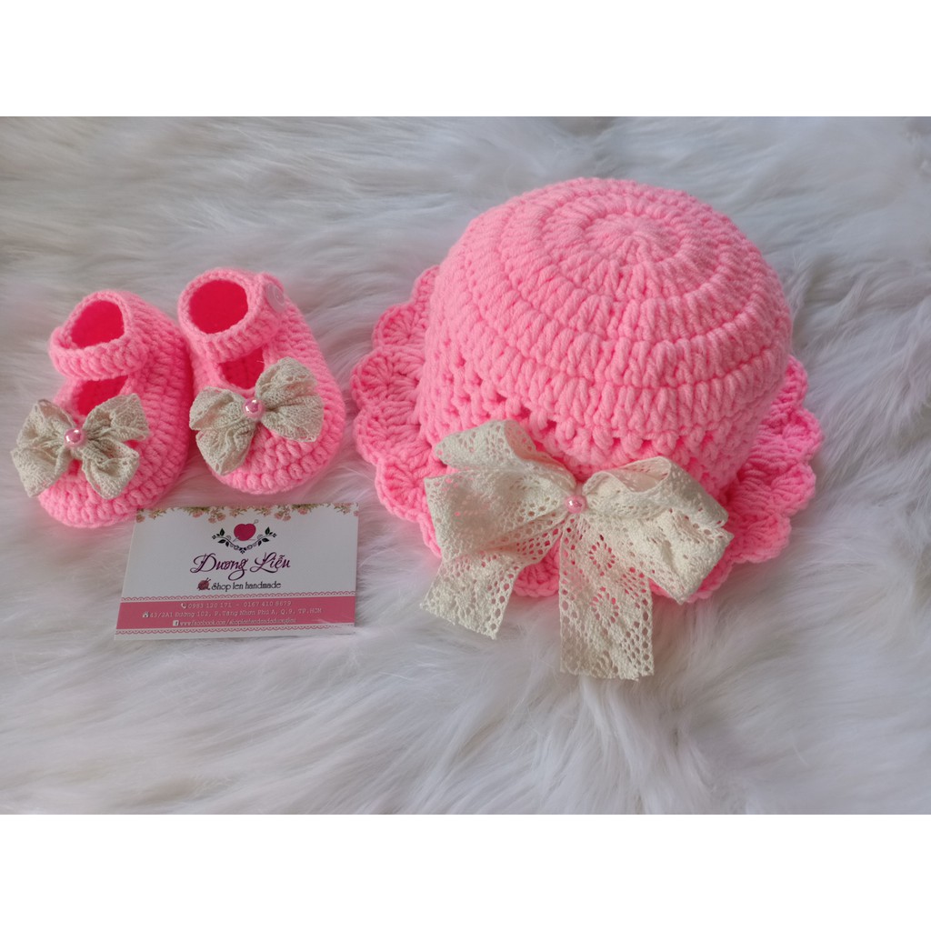 set nón và giày len cho bé gái có đủ size