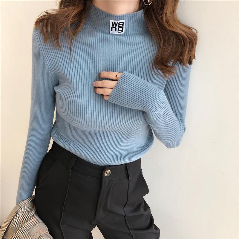 Áo dệt kim tay dài cổ lọ thời trang xinh xắn cho nữ