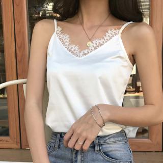 Áo thun sát nách cổ tim phối ren phong cách Hàn Quốc