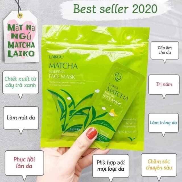 [1Bịch15Túi]Mặt Nạ Ngủ Trà Xanh Matcha Laikou Dạng Túi