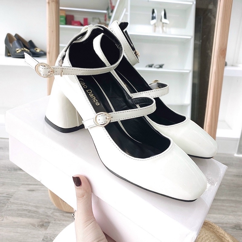 Giày cao gót đầm da bóng quai ngang vintage fullbox