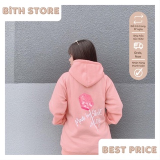 Áo khoác Hoodie nỉ nữ form rộng có mũ in Kẹo cây SWE