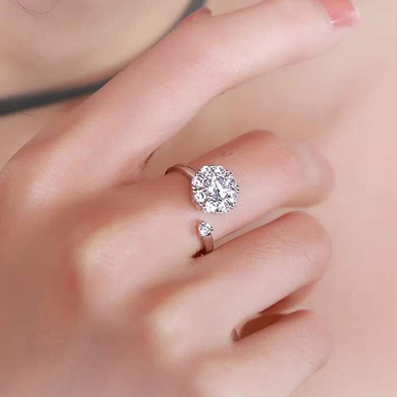 Nhẫn bạc họa tiết hoa và ong đính đá zircon có thể xoay điều chỉnh hỗ trợ giảm căng thẳng lo âu thời trang cho nữ