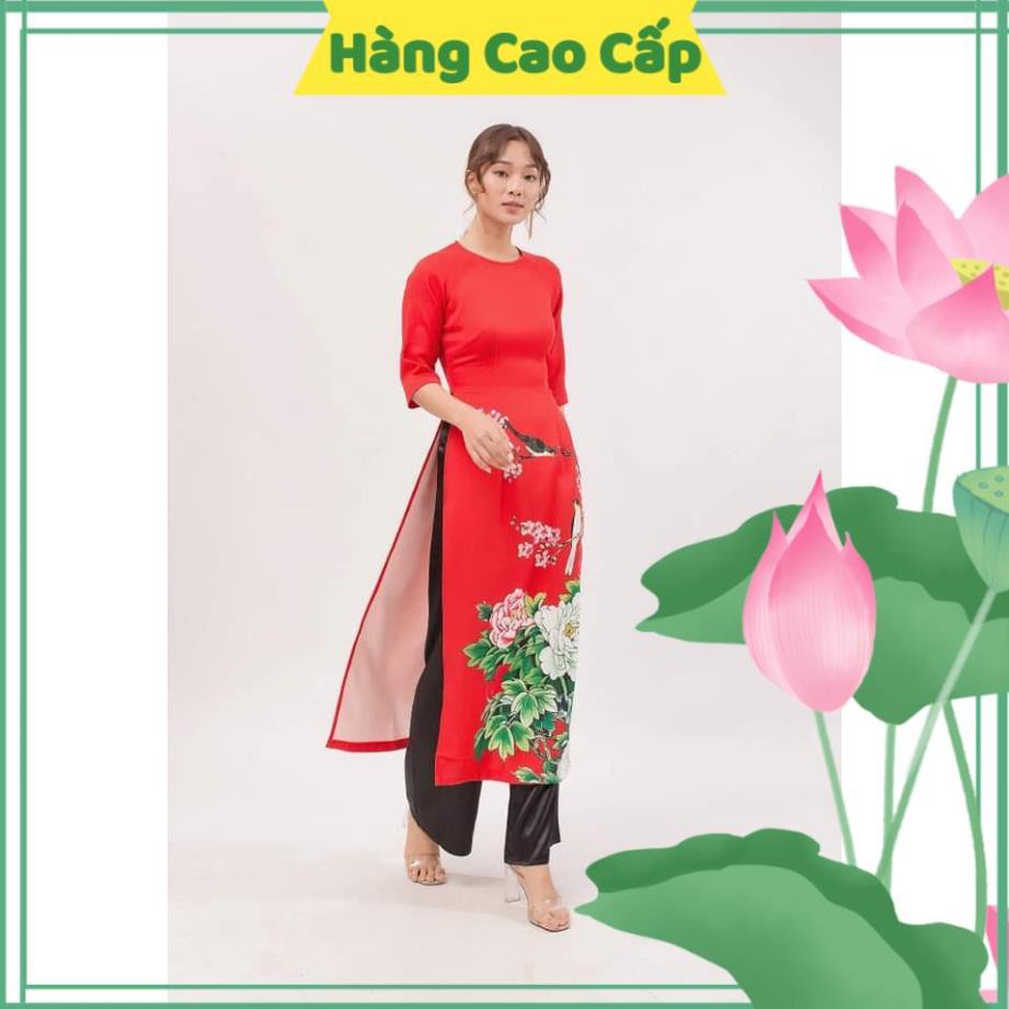 Áo Dài Cách Tân Màu Đỏ, Áo Dài Nữ Cổ Tròn Tay Lở Họa Tiết Hoa Trạng Nguyên Thời Trang Cho Phái Đẹp.