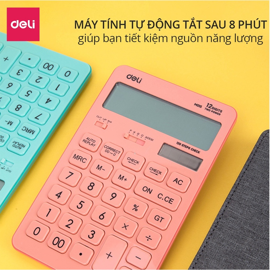 Máy tính để bàn Deli - 12 số - Nhiều màu sắc - Xanh Dương/Hồng/Vàng - 1 chiếc - EM01531 / EM1541 / EM01551 - Diệp Lạc