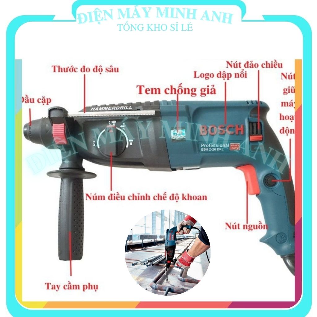 ▼☋❣Máy khoan đục bê tông tường bằng điện cầm tay mini dùng được sắt bắt vít BOSCH 2 26 hàng chính hãng giá rẻ