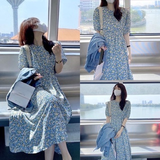  Váy Hoa Nhí Maxi Chun Eo Tay Bồng Ulzzang Style  Hàng Loại 1,hình thật  Váy Hoa Nhí Xanh Vintage 