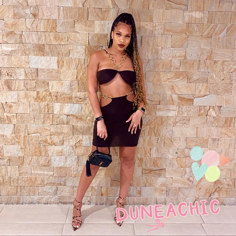 DUNEA Set Áo Tank Top 2 Dây + Chân Váy Ôm Sát Quyến Rũ Cho Nữ