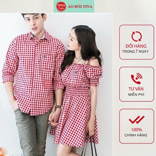 SET ĐỒ ĐÔI NAM NỮ ĐẸP COUPLE TINA SET ĐỒ CẶP NAM NỮ  TRỄ VAI CARO ĐỎ ĐEN SIÊU SIÊU KUTE CHO CÁC CẶP ĐÔI