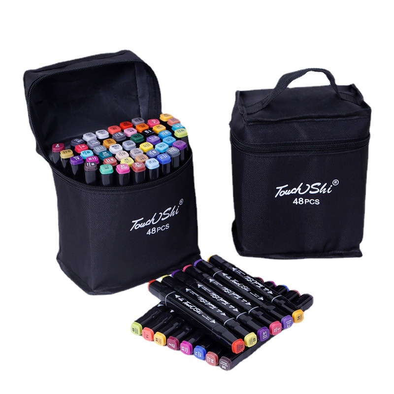 Bộ 48 bút màu dạ quang 2 đầu TOUCH kèm túi đựng - set túi vải 48 bút lông tô màu vẽ tranh mỹ thuật