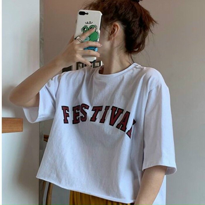 Áo Croptop Tay Lỡ Phối Chữ C3