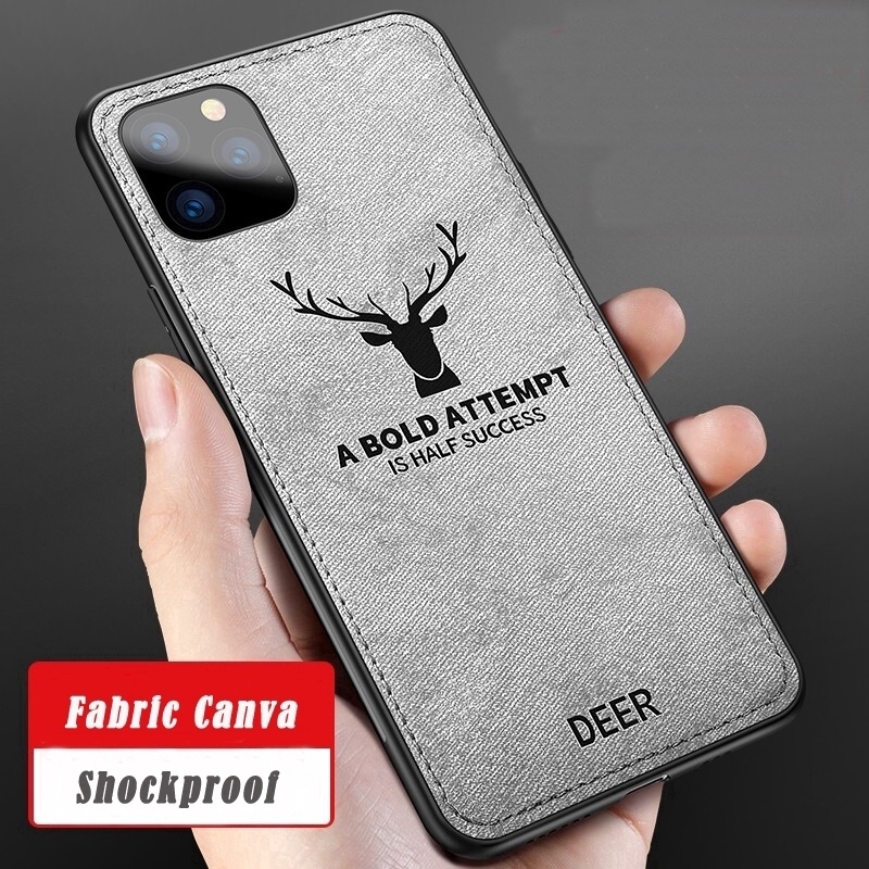 Ốp điện thoại silicone bọc vải họa tiết hình con nai thích hợp cho iphone 11 pro max