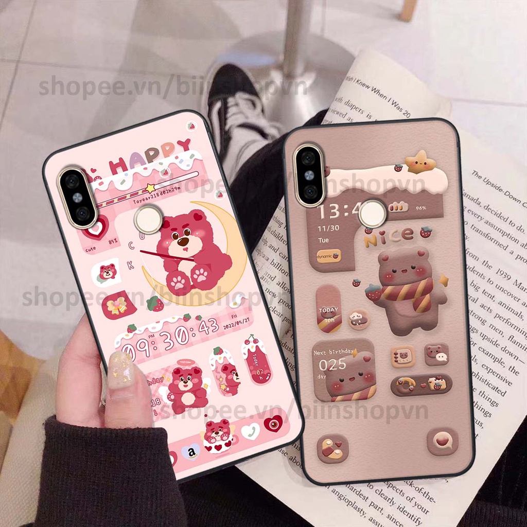 Ốp Xiaomi Redmi Note 5 / Note 6 in 3D icon gấu nổi siêu xinh, siêu đáng yêu, cá tính phong cách