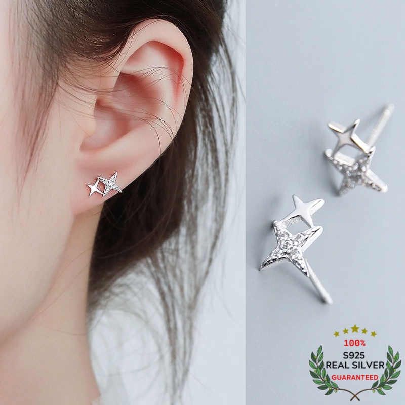 Bông Tai Bạc S925 Sao Đôi Double Stars Dễ Thương | Khuyên Tai Nữ Trang Sức Bạc Thời Trang