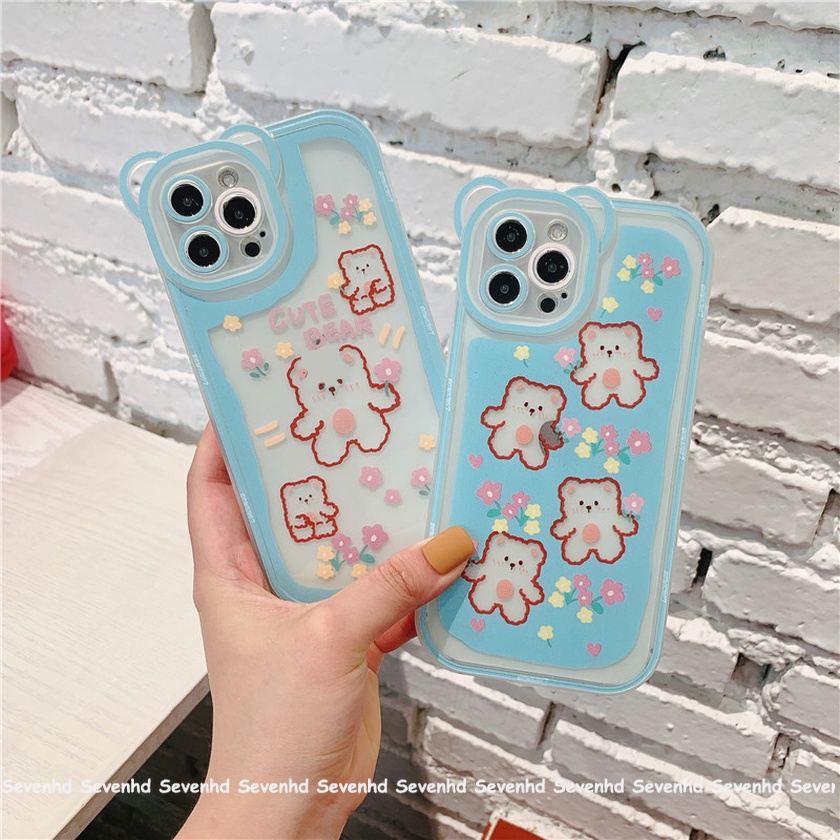 Ốp Điện Thoại Mềm Họa Tiết Tai Gấu Dễ Thương Cho iPhone 14 13 12 11 Pro Max Xs Max Xr X 6 6s Plus