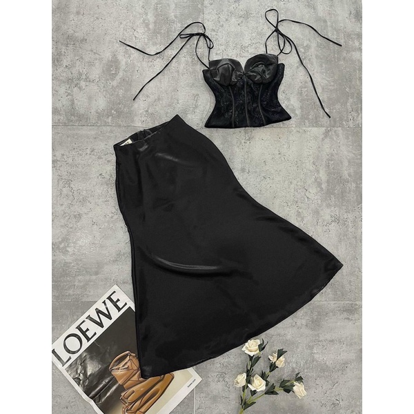 Set áo ren nhún ngực 2 dây + chân váy xoè