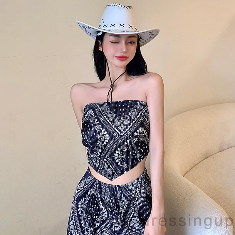 Bộ Áo Thun Cộc Tay In Họa Tiết + Quần Ống Rộng Phong Cách Cổ Điển Dành Cho Nữ