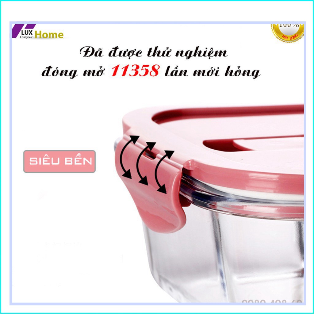 Bộ Hộp Cơm Văn Phòng Bằng Thủy Tinh Chia Ngăn Chống Tràn Dùng Được Trong Lò Vi Sóng