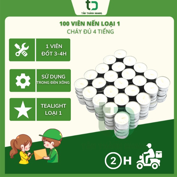 100 VIÊN NẾN LOẠI 1 - TEALIGHT CHÁY ĐỦ 4 TIẾNG (100 viên)