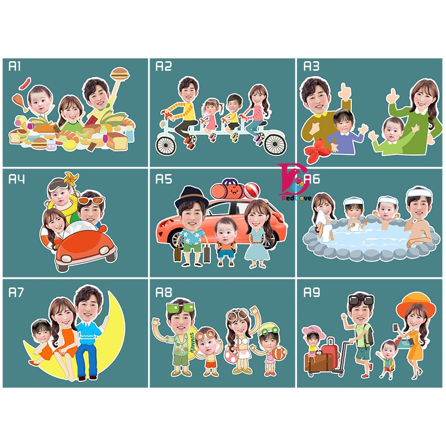 Chibi gia đình - Trang trí sinh nhật thôi nôi đầy tháng kỷ niệm RTK003