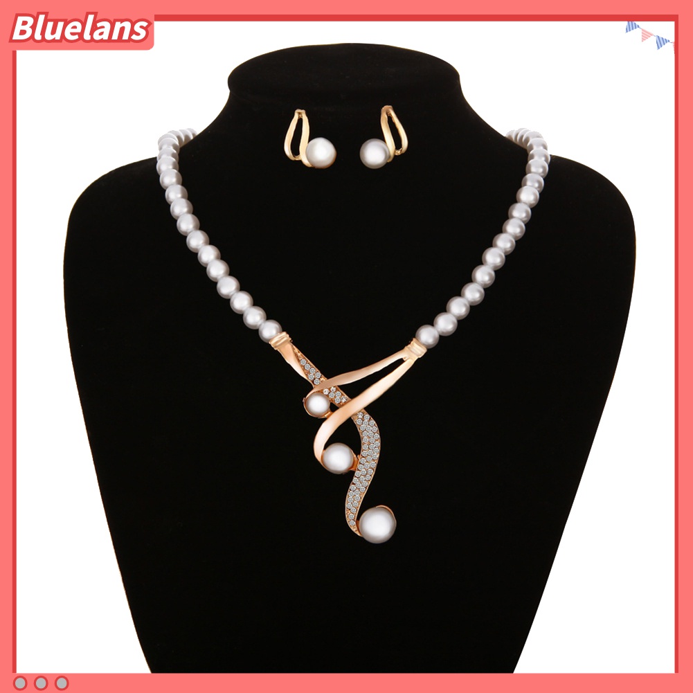 Bộ Vòng cổ + Cặp Khuyên Tai Đính Ngọc Trai Nhân Tạo Đẹp Mắt Cho Nữ