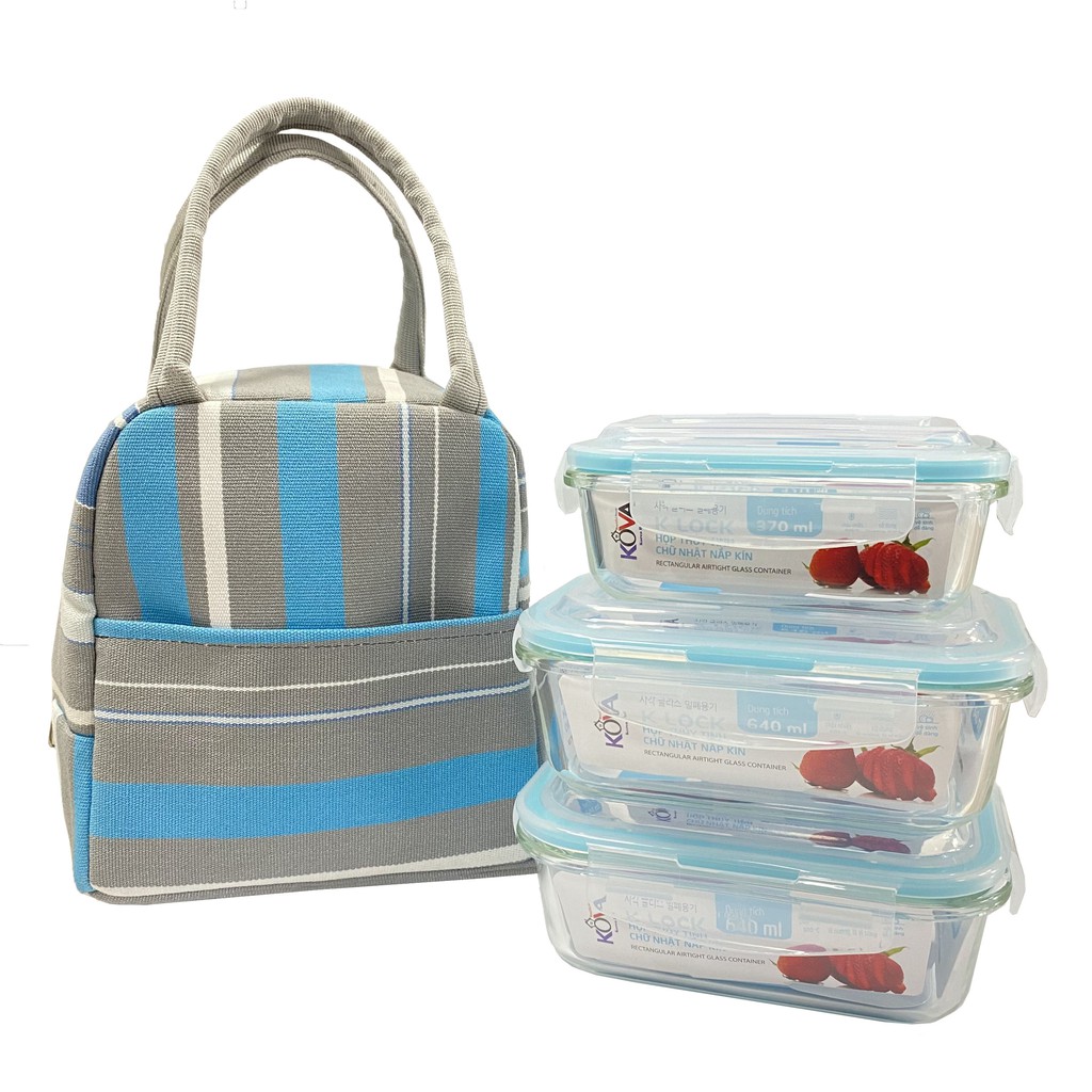 Bộ Hộp Cơm Thủy Tinh KOVA LUNCH BOX  Kèm Túi Giữ Nhiệt