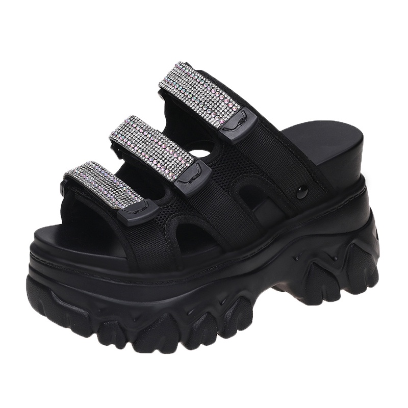 Dép Nữ Đế Bự Quai Ngang Đính Đá Cao 10cm Mã H16