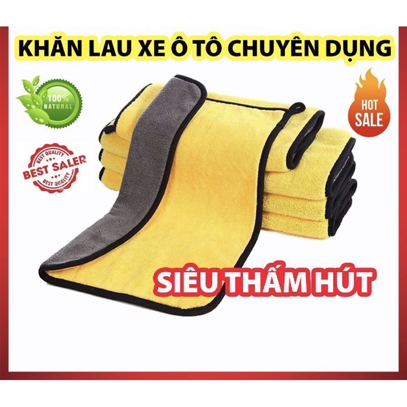 Khăn lau đa năng 2 lớp Microfiber vệ sinh xe ô tô,xe máy chuyên dụng - Siêu mịn chống xước xe 30x60 tặng 1 viên sủi